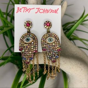 Betsy Johnson Hamsa Multicolored Crystal Hand Eye Star Dangle Earrings